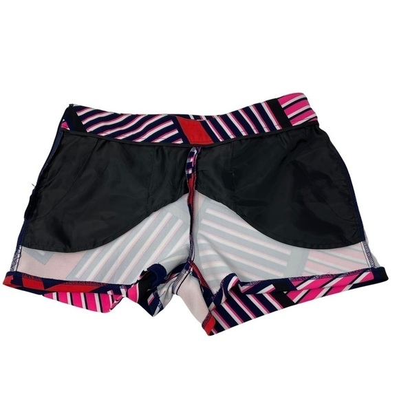 Express Shorts Modern Stretch Navy Blue Black Red Pink White Diagonal Stripes-4 - Picture 6 of 11